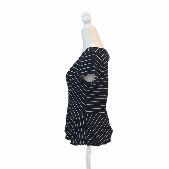 Chelsea & Theodore Striped Black Bow Peplum Top - Picture 4 of 10